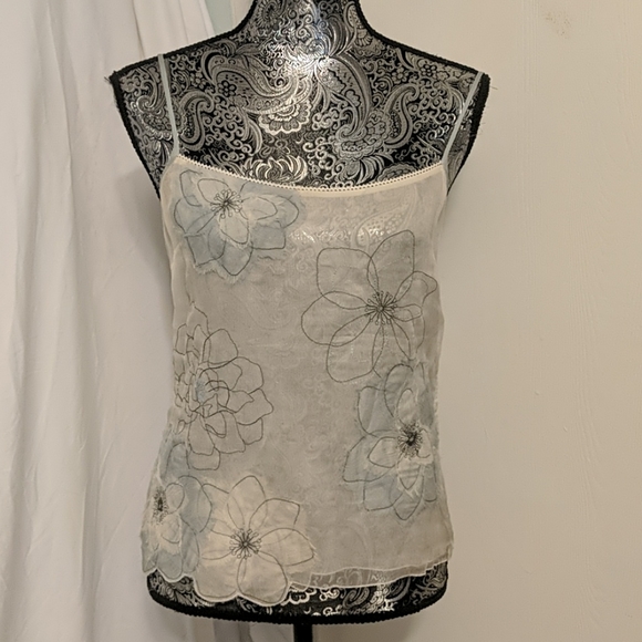 BCBG MaxAzria 100% silk floral embroidered top